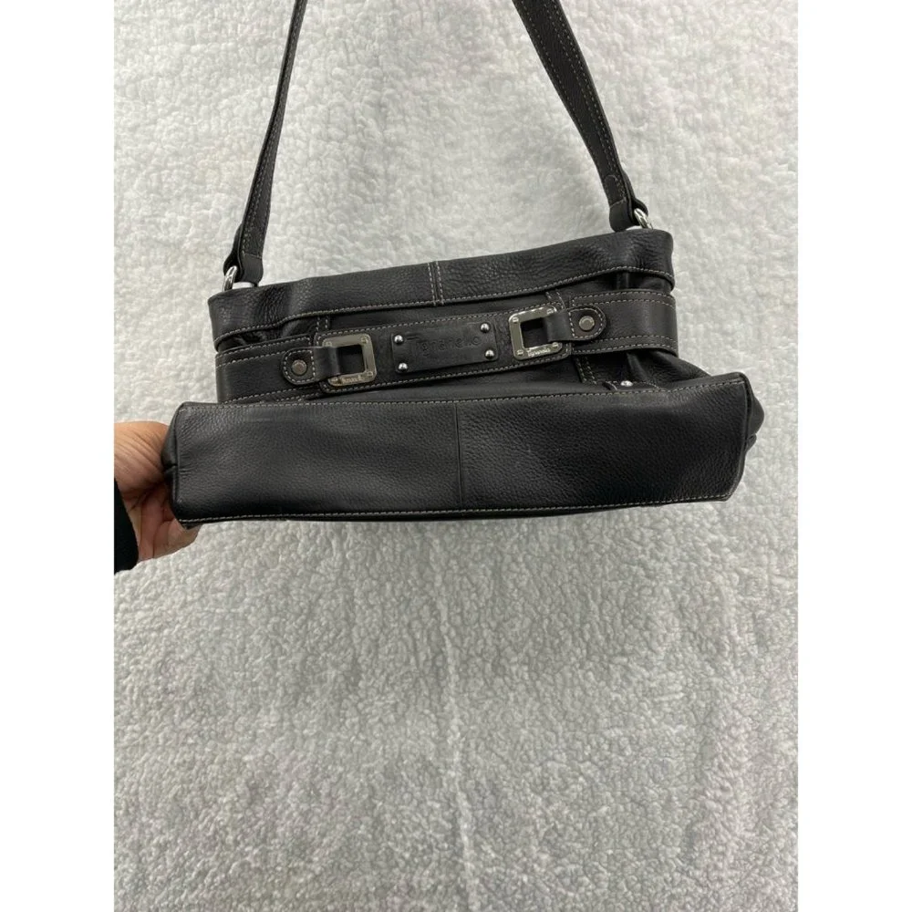 Tignanello Womens Shoulder‎ Bag Black Textured Zipper Pockets Sling M